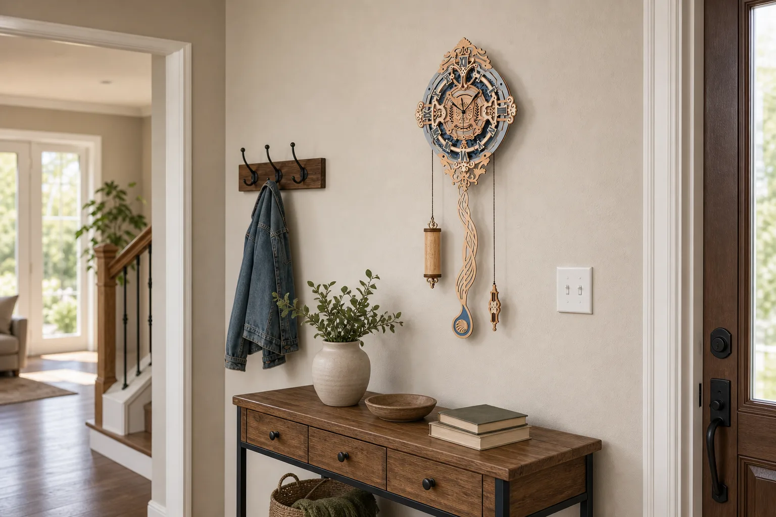 Ornate Pendulum Clock in a Family Hallway Ornate Pendulum Clock in a Family Hallway
