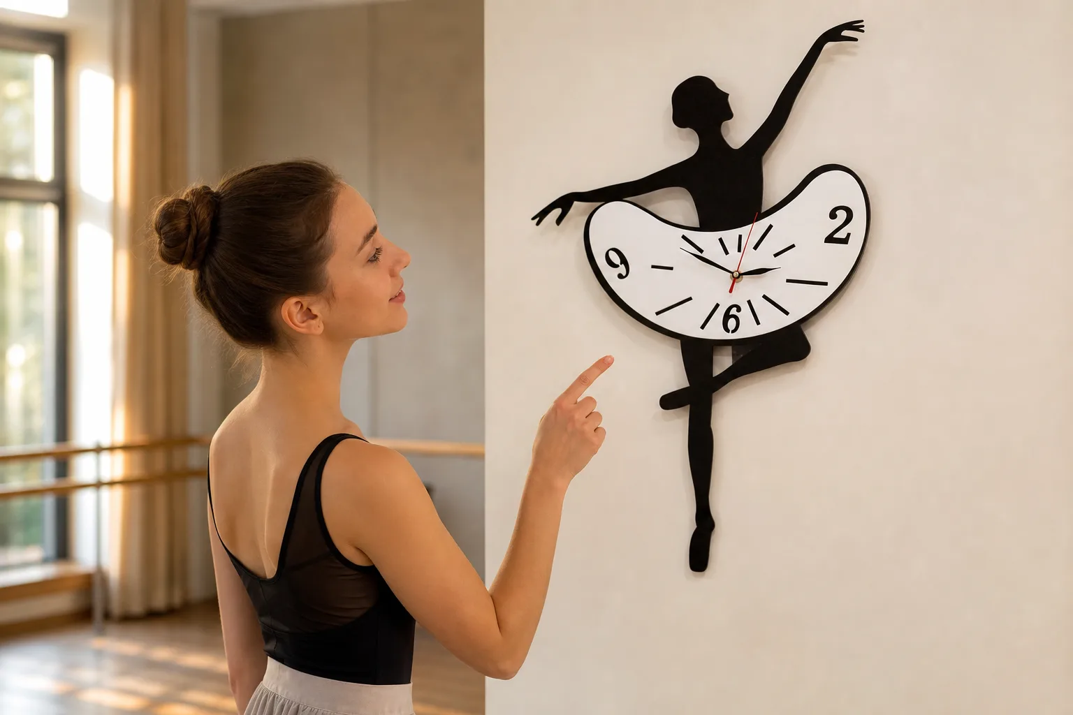 Ballerina Melting Wall Clock in Dance Studio Ballerina Melting Wall Clock in Dance Studio