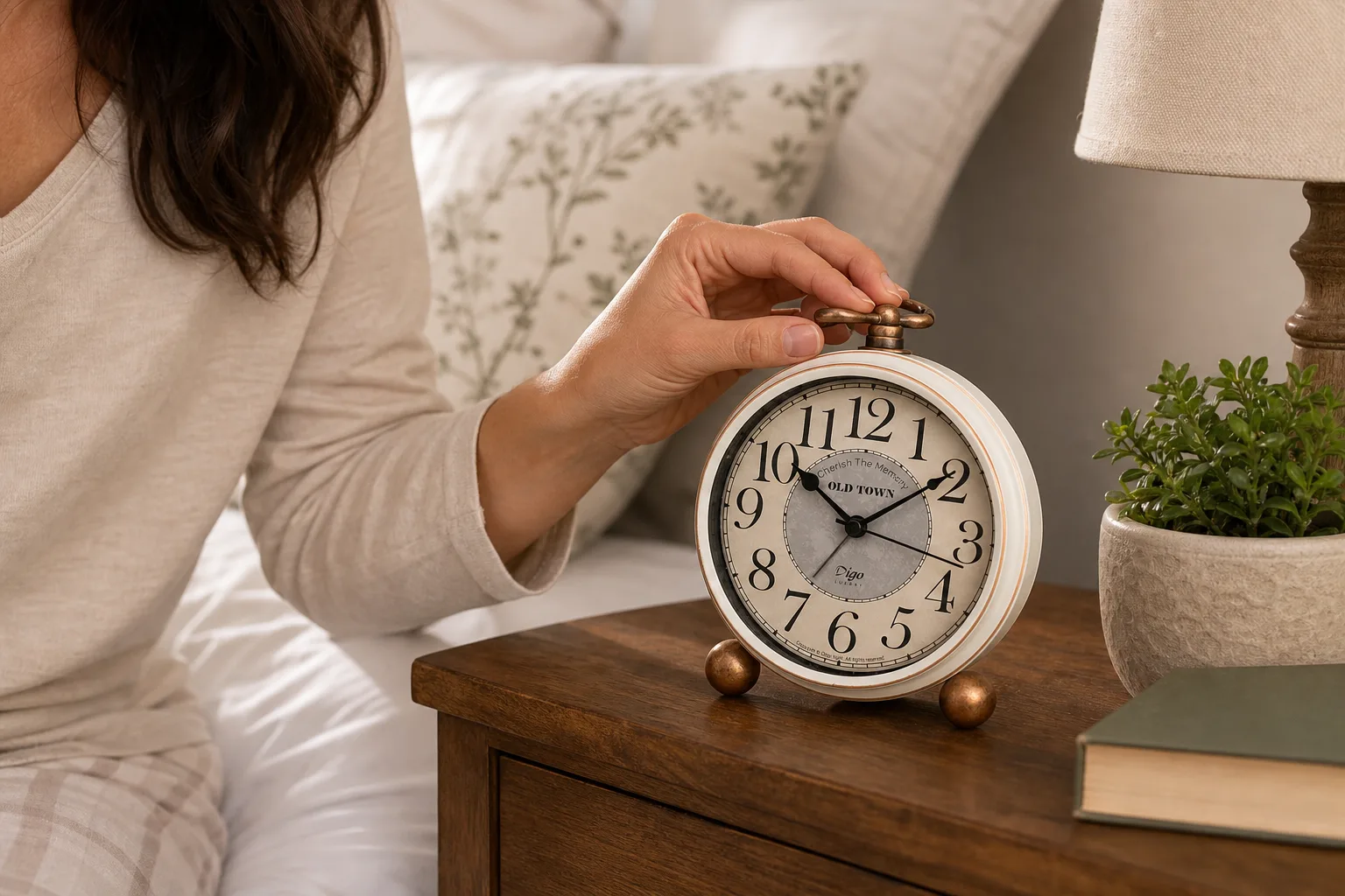 Retro European Pastoral Alarm Clock on Nightstand Retro European Pastoral Alarm Clock on Nightstand