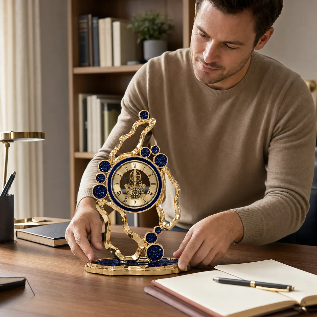 Mechanical Gear Clock Enamel on Home Office Desk Mechanical Gear Clock Enamel on Home Office Desk