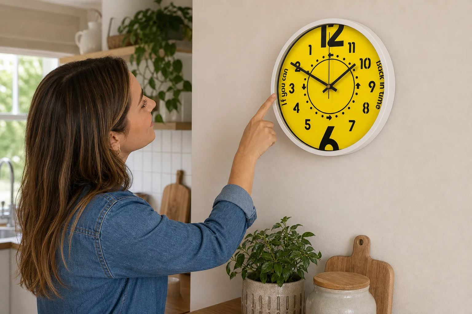Quartz Reverse Personality Clock checked in a kitchen nook Quartz Reverse Personality Clock checked in a kitchen nook