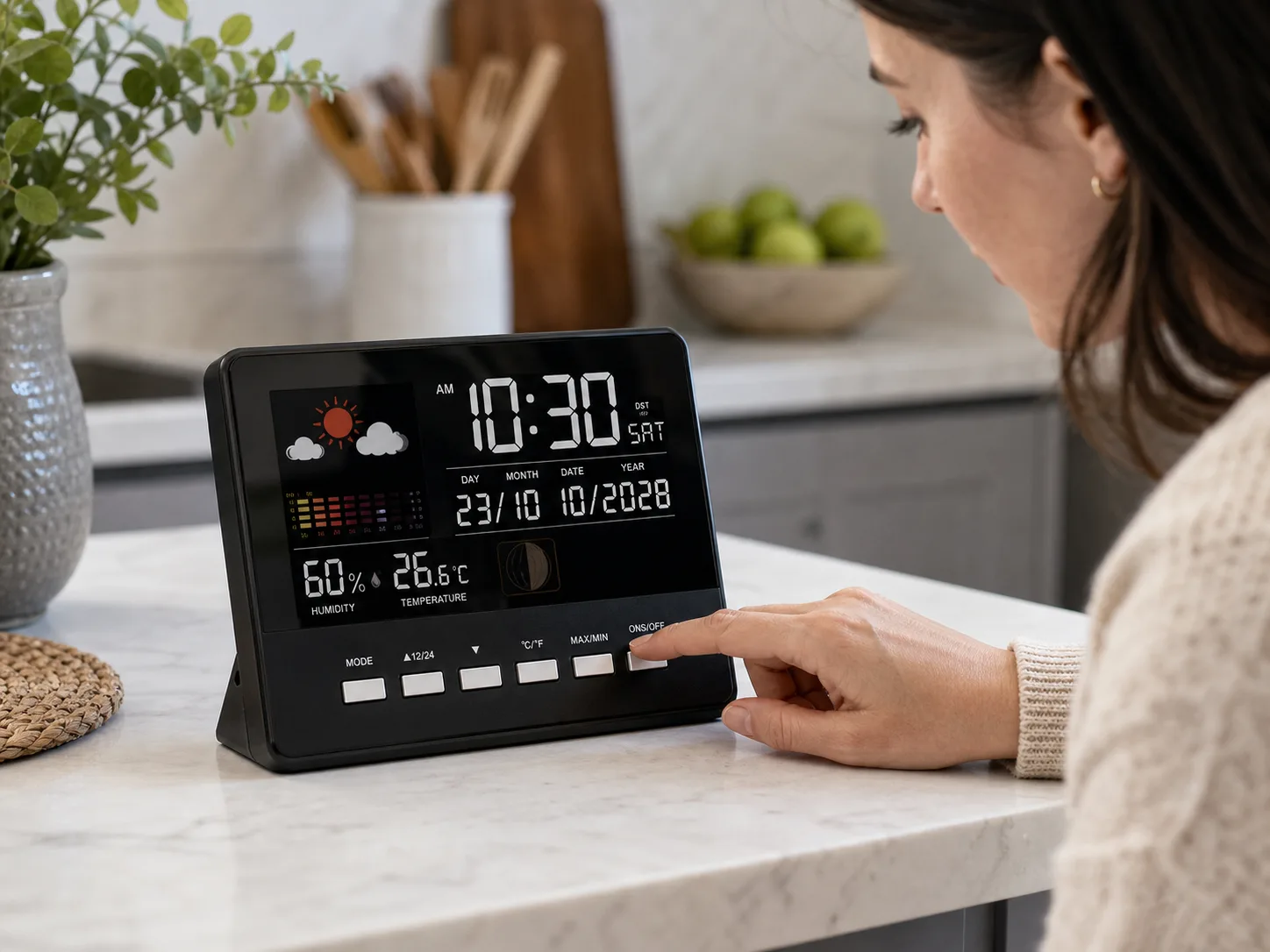 Perpetual Calendar Clock Adjusted on Kitchen Counter Perpetual Calendar Clock Adjusted on Kitchen Counter