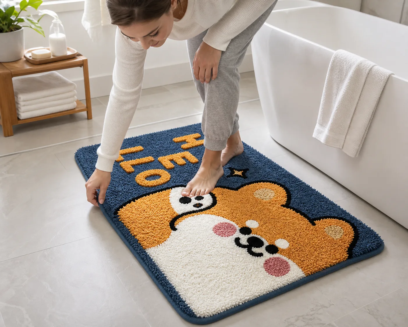 Tufted Animal Bath Mat Beside Bathtub Tufted Animal Bath Mat Beside Bathtub