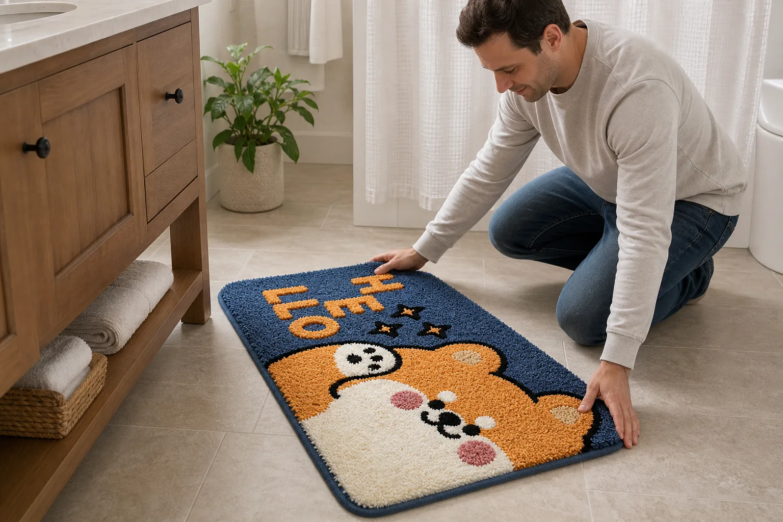Plush Bath Mat Straightened by Vanity Plush Bath Mat Straightened by Vanity