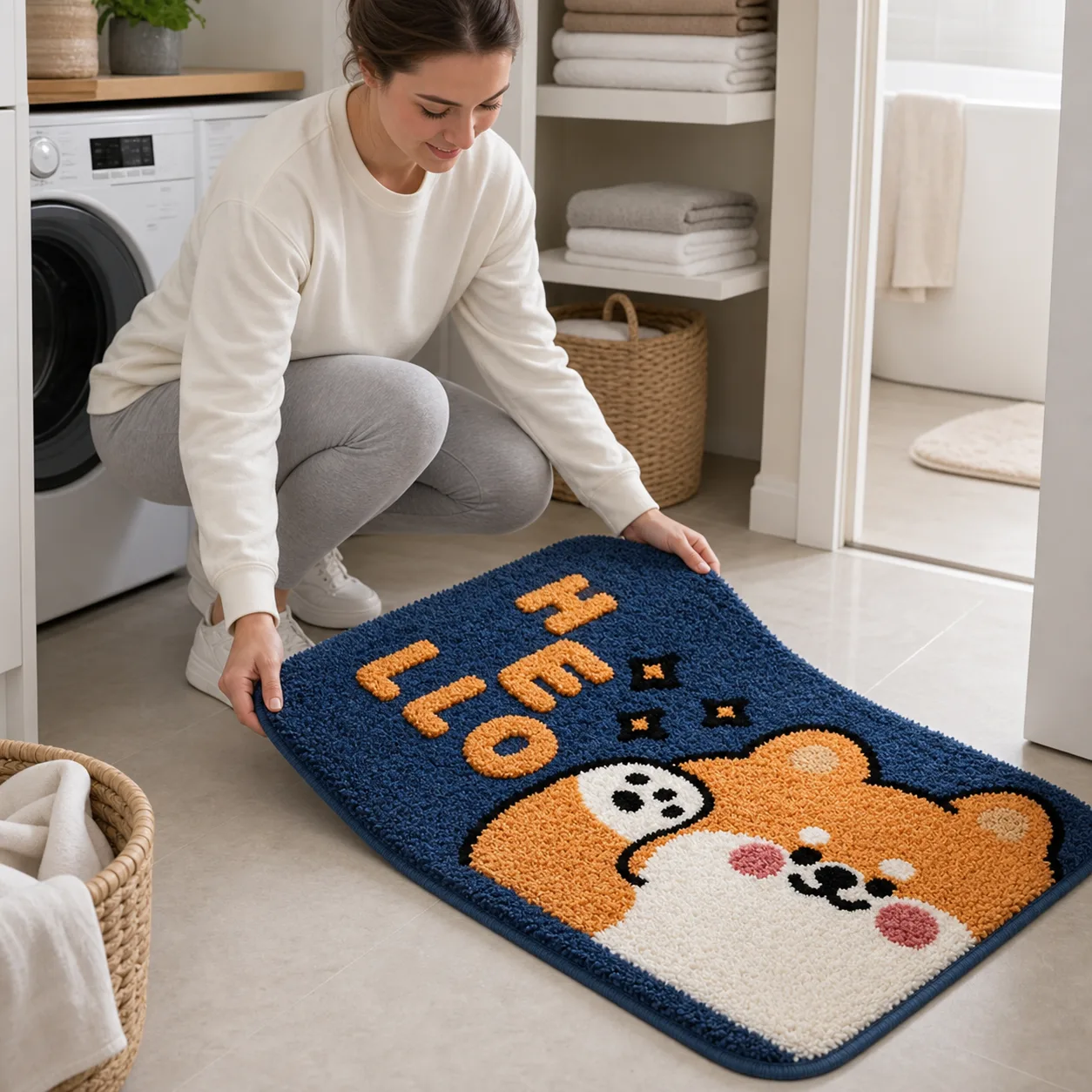 Soft Animal Bath Mat Being Placed Soft Animal Bath Mat Being Placed