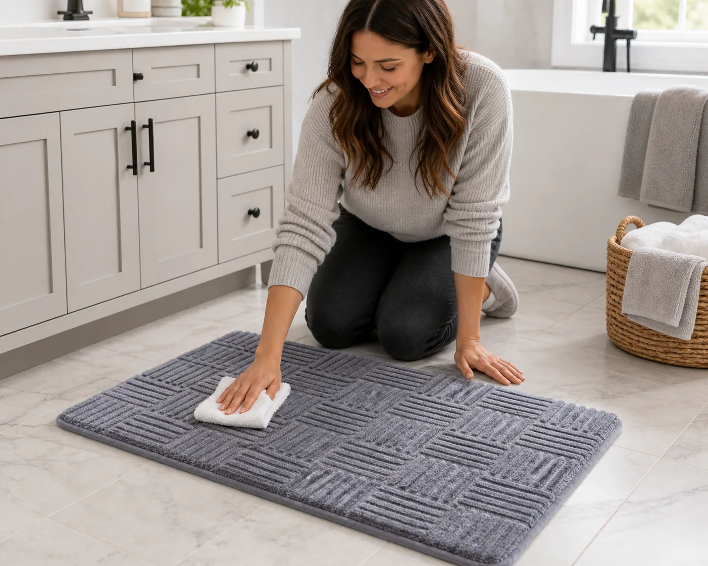 Cleaning a Checkered Bathroom Mat Cleaning a Checkered Bathroom Mat