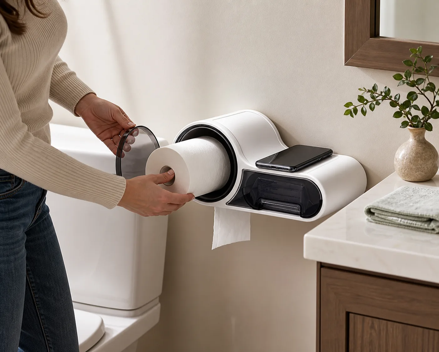 Refilling Toilet Paper Holder Refilling Toilet Paper Holder