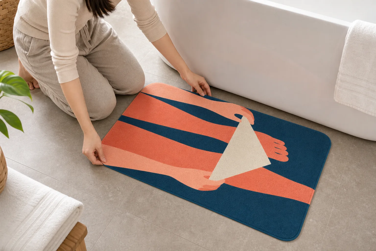 Minimalist Bath Mat Placed Beside Tub Minimalist Bath Mat Placed Beside Tub