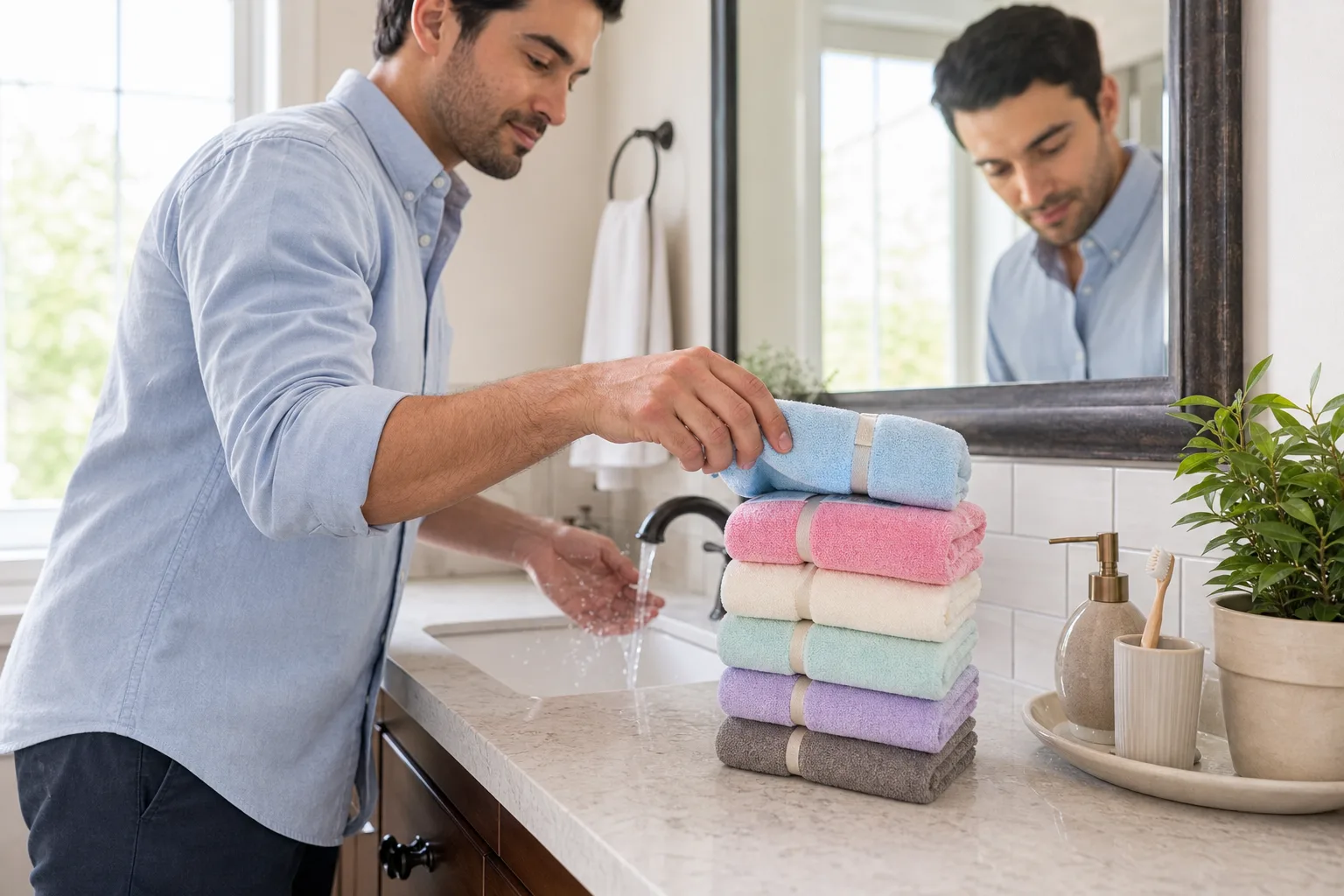 Pastel Washcloth Stack by the Sink Pastel Washcloth Stack by the Sink