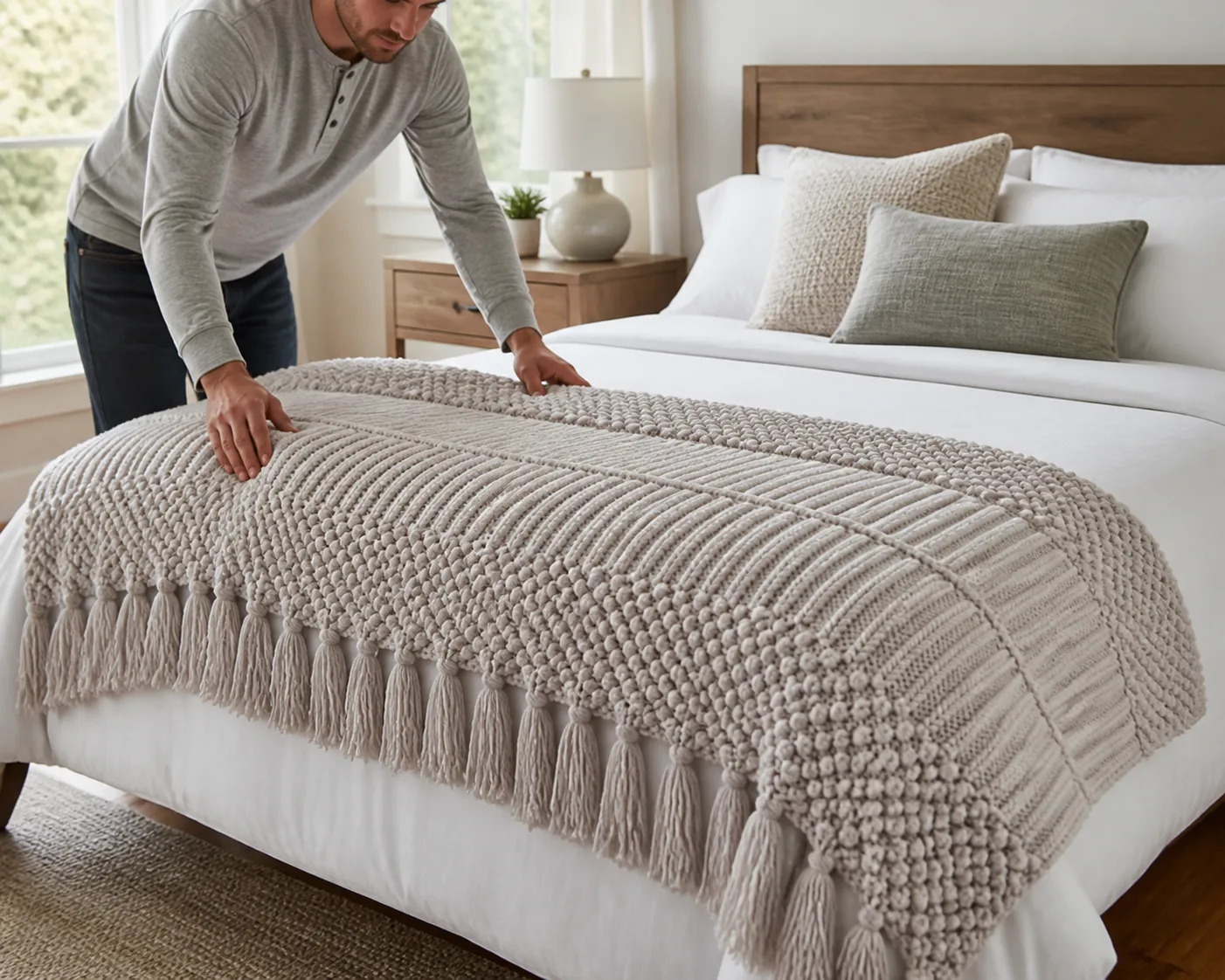 Textured Knit Throw Styled at Bed Foot Textured Knit Throw Styled at Bed Foot