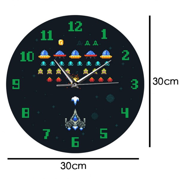 Retro Pixel Art Space Invader Wall Clock | Gamer Room Decor | Unique ...