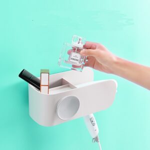 Wall Mounted Hair Dryer Holder & Multi-Purpose Bathroom Storage Organizer