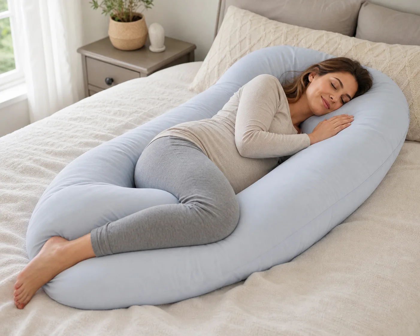 Side Rest with Blue U-Shaped Pregnancy Pillow Side Rest with Blue U-Shaped Pregnancy Pillow