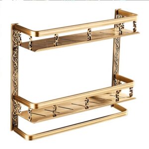 Luxury Antique Brass Bathroom Shelf with Towel Bar | Ornate Wall Organizer