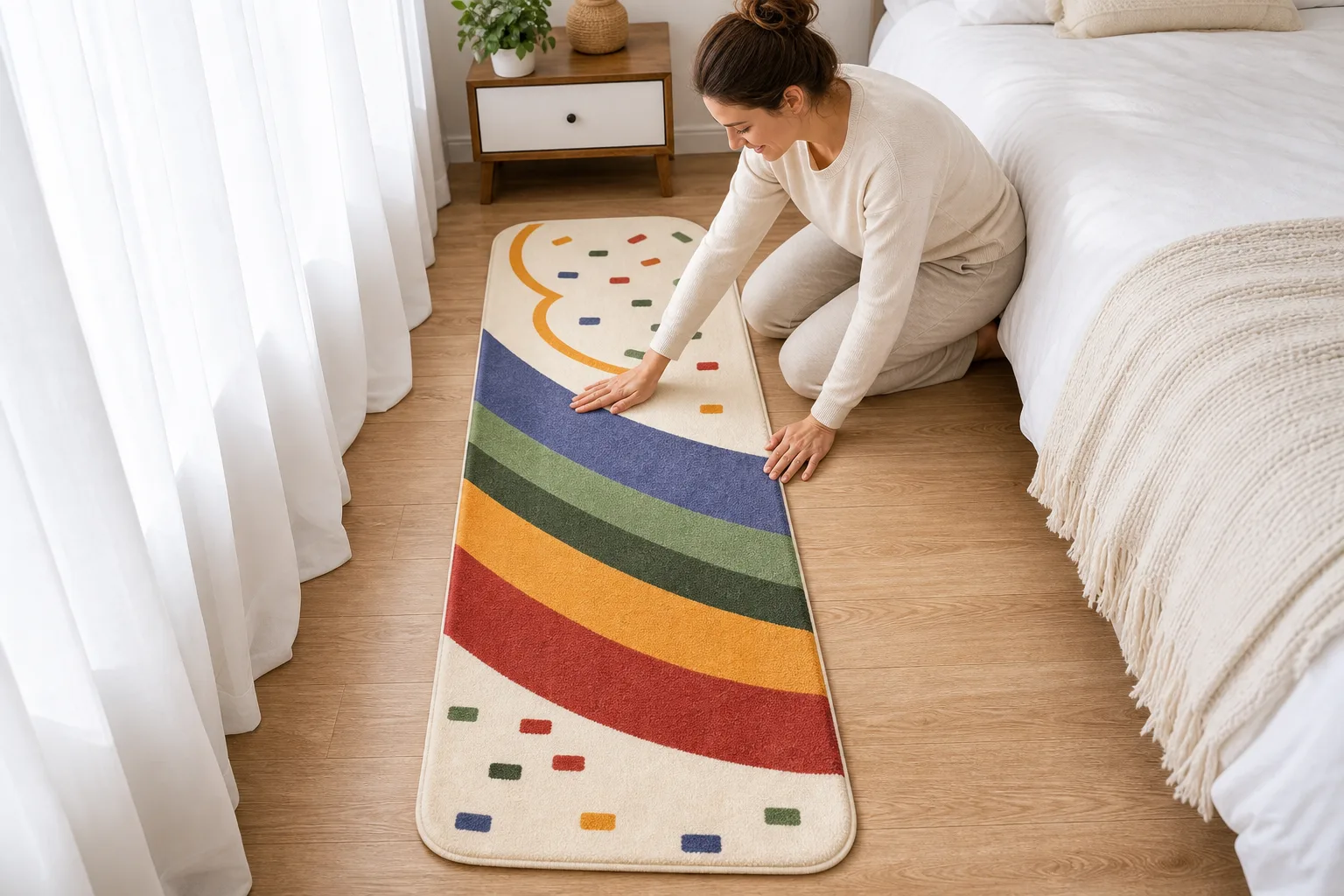 Soft Non-Slip Bedside Runner Rug in Bright Bedroom Soft Non-Slip Bedside Runner Rug in Bright Bedroom