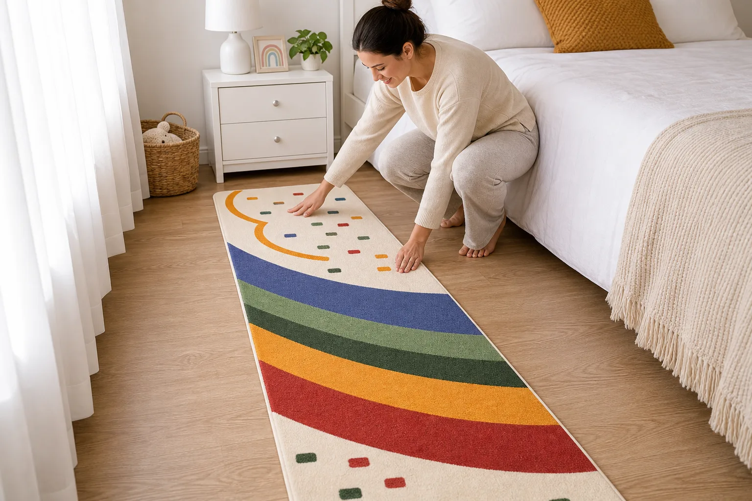 Cute Nursery Runner Rug Being Placed Cute Nursery Runner Rug Being Placed