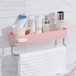 Modern No-Drill Bathroom Shelf with Towel Bar - Waterproof Shower Caddy