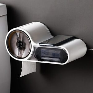 Modern Wall-Mounted Toilet Paper Holder with Storage Drawer & Phone Shelf
