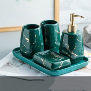 Luxury Marble Ceramic Bathroom Accessories Set with Gold Inlay Soap Dispenser