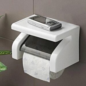 Wall-Mounted Toilet Paper Holder with Integrated Phone Shelf & Waterproof Cover