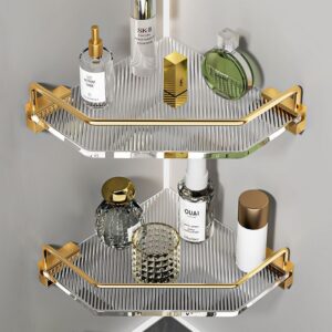 Luxury Acrylic Bathroom Corner Shelf - Gold & Silver Floating Shower Organizer