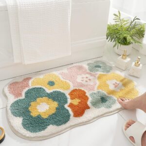 Premium Floral Non-Slip Bath Mat - Soft Tufted Botanical Bathroom Rug