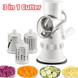 Manual Rotary Vegetable Slicer Grater Shredder - 3-in-1 Food Chopper for Kitchen