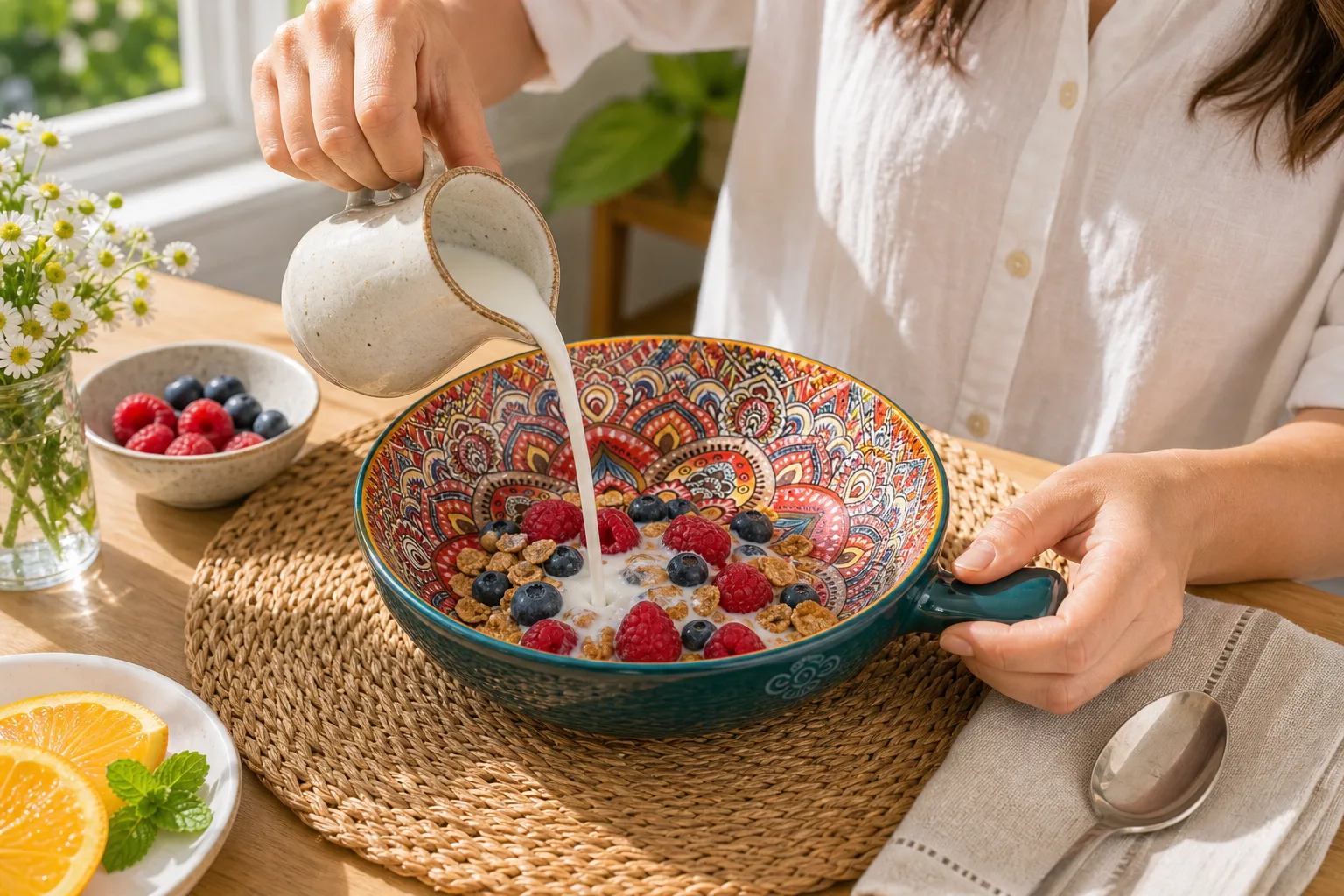 Breakfast Cereal in a Bohemian Bowl Breakfast Cereal in a Bohemian Bowl