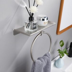 Modern Stainless Steel Towel Ring with Storage Shelf - Sleek Bathroom Organizer