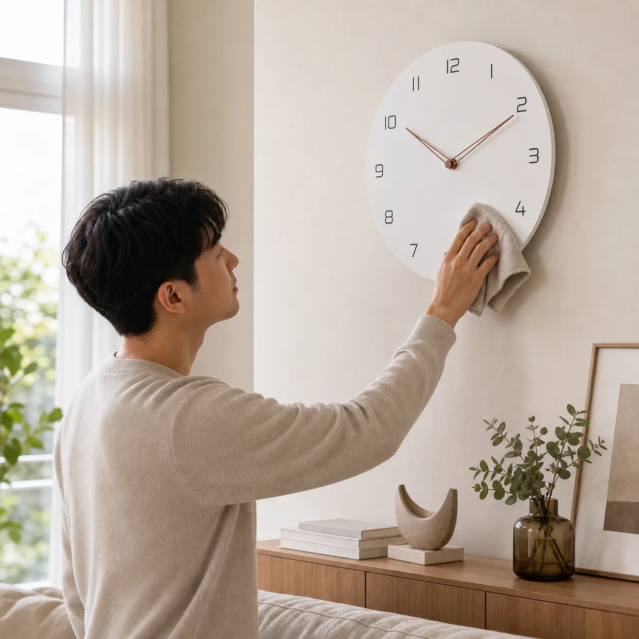 White wall clock cleaning detail White wall clock cleaning detail