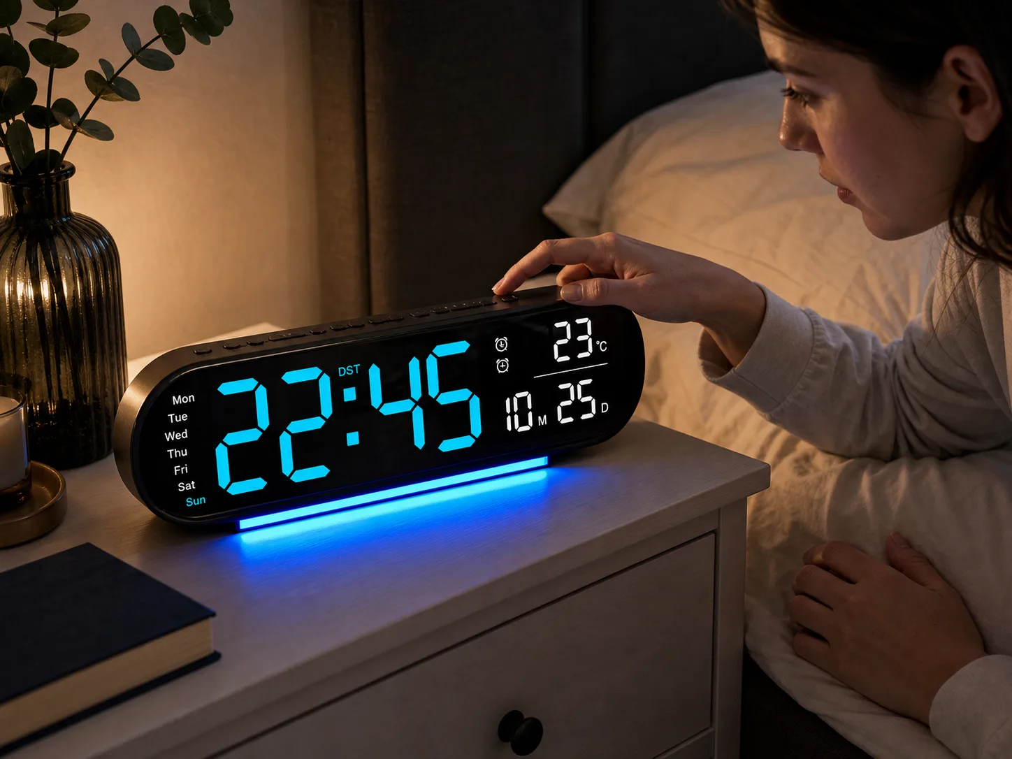 Bedroom Nightstand LED Clock Alarm Setup Bedroom Nightstand LED Clock Alarm Setup