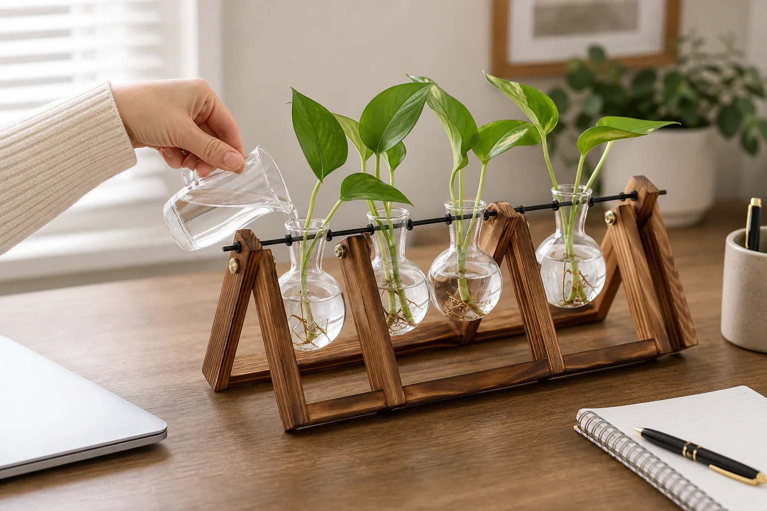 Desktop Plant Terrarium Being Watered Desktop Plant Terrarium Being Watered