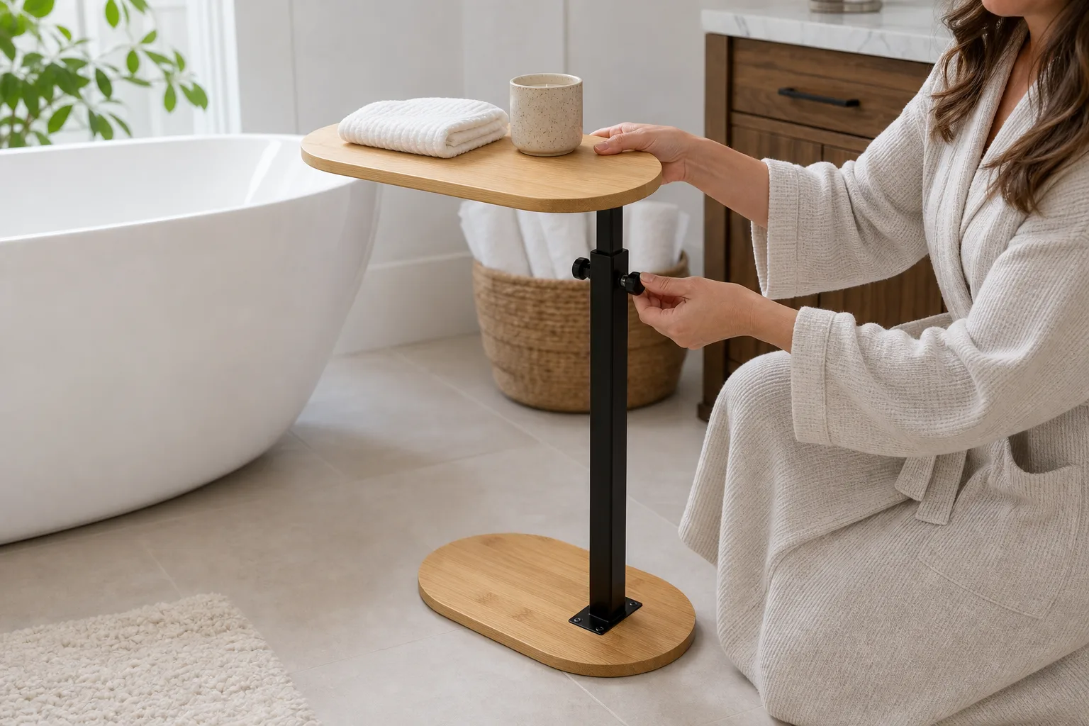 Adjustable Bamboo Bathtub Tray Table - Height Adjustment Adjustable Bamboo Bathtub Tray Table - Height Adjustment
