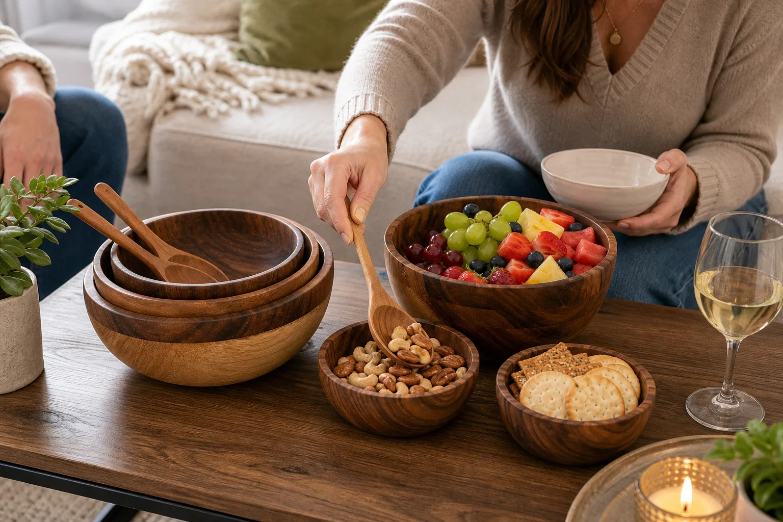 Acacia Wood Serving Bowls Set - Snack Serving Acacia Wood Serving Bowls Set - Snack Serving