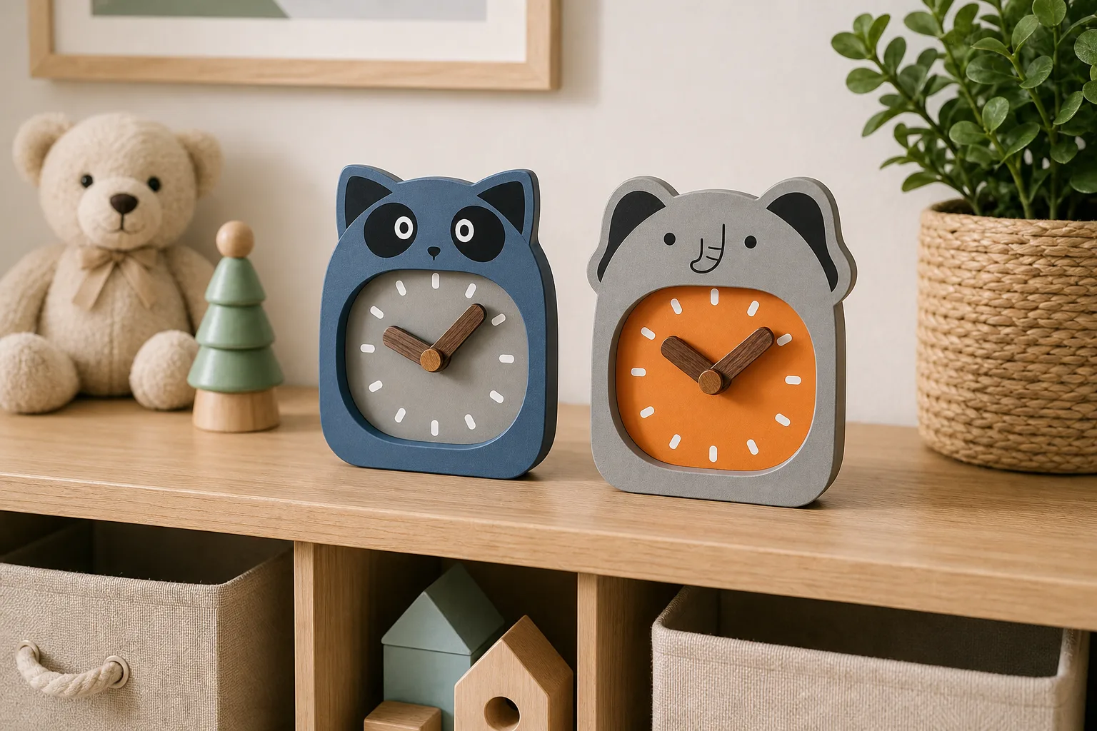 Cute Animal Desk Clocks on Kids Room Shelf Cute Animal Desk Clocks on Kids Room Shelf