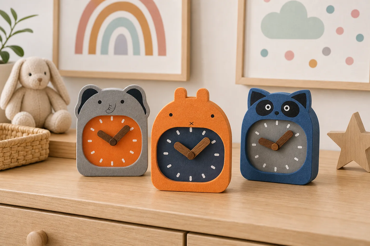 Cute Animal Desk Clocks on Nursery Dresser Cute Animal Desk Clocks on Nursery Dresser