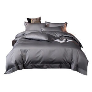 Luxury Charcoal Gray Satin Duvet Cover Set - Modern 4-Piece Bedroom Collection