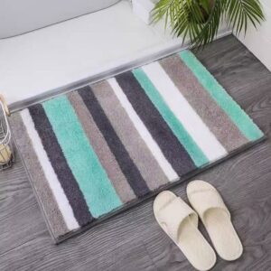 Ultra Soft Striped Shaggy Bath Mat - Thick Absorbent Microfiber Bathroom Rug