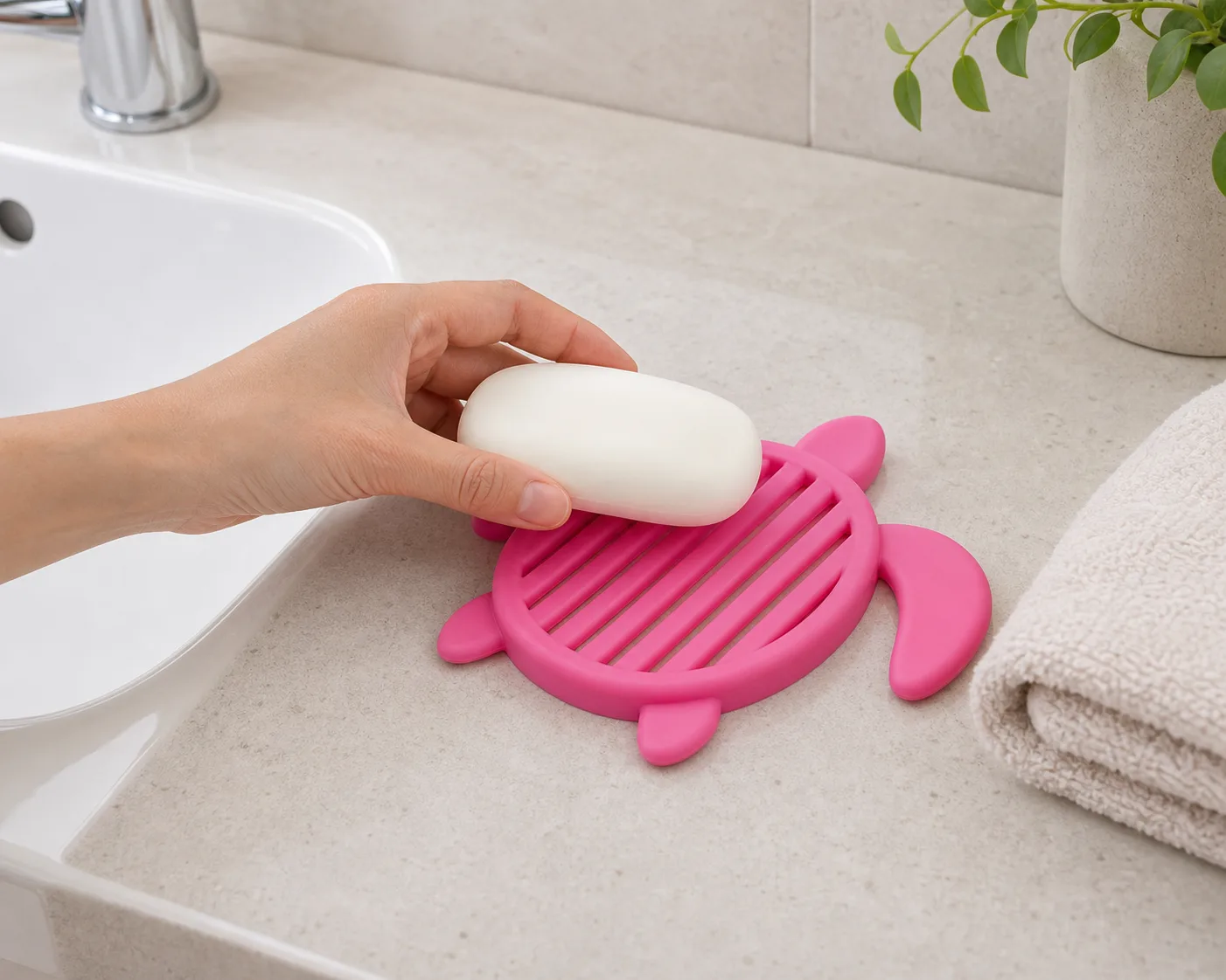 Placing Soap on Turtle Soap Holder Placing Soap on Turtle Soap Holder
