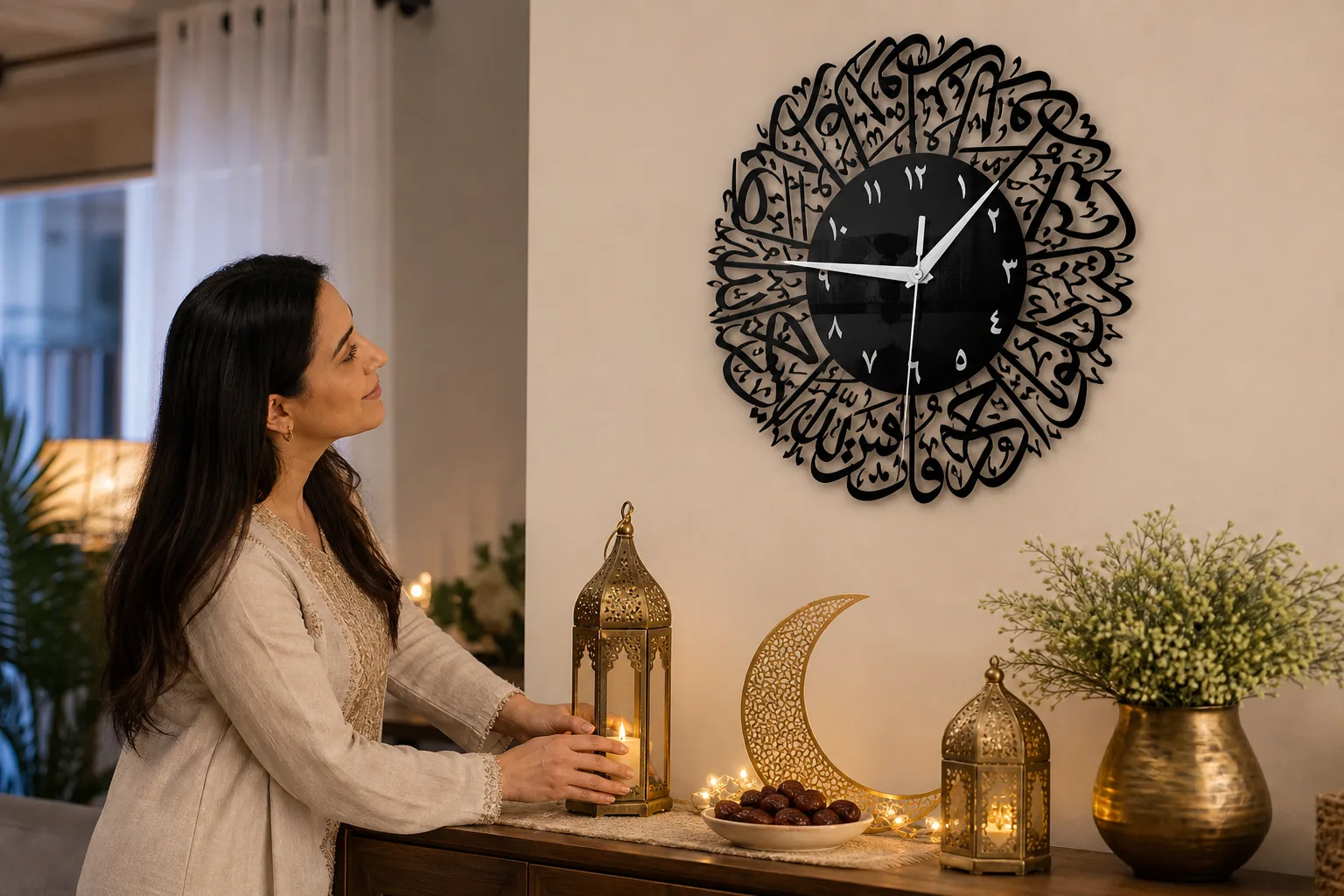 Festive Console Decor With Eid Mubarak Wall Clock Festive Console Decor With Eid Mubarak Wall Clock