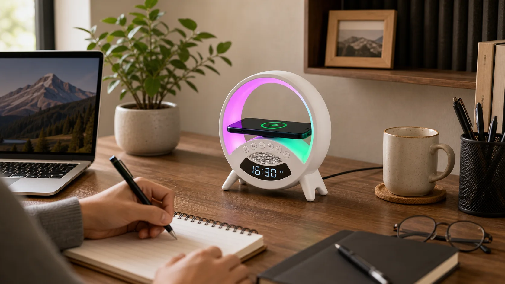RGB Alarm Clock on a Home Office Desk RGB Alarm Clock on a Home Office Desk
