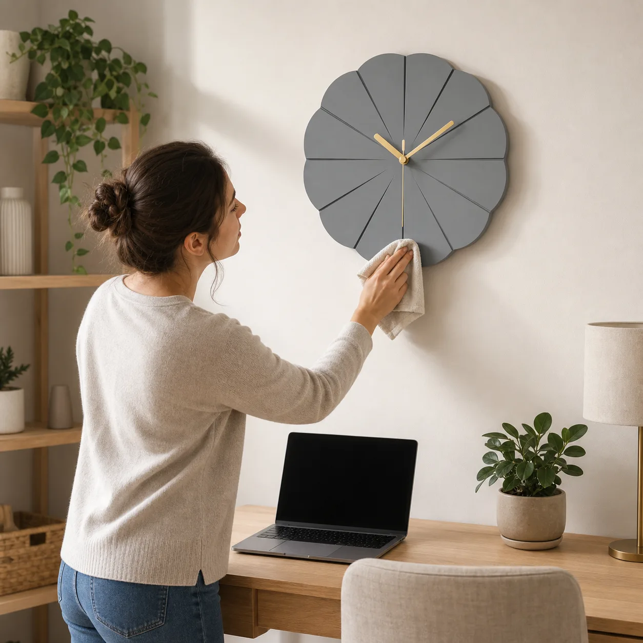 Grey Scalloped Wall Clock Home Office Cleaning Grey Scalloped Wall Clock Home Office Cleaning