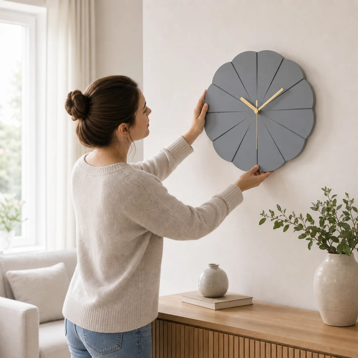 Grey Scalloped Wall Clock Living Room Install Grey Scalloped Wall Clock Living Room Install