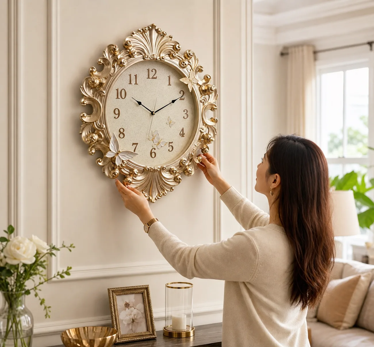 Elegant Wall Clock Being Straightened Elegant Wall Clock Being Straightened
