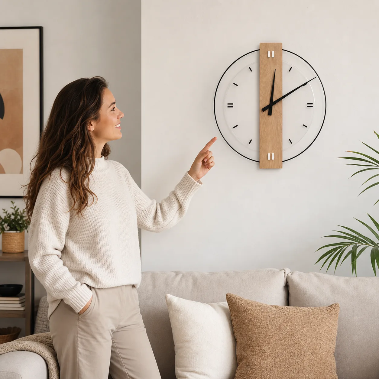Minimalist Wood Acrylic Wall Clock in Living Room Minimalist Wood Acrylic Wall Clock in Living Room