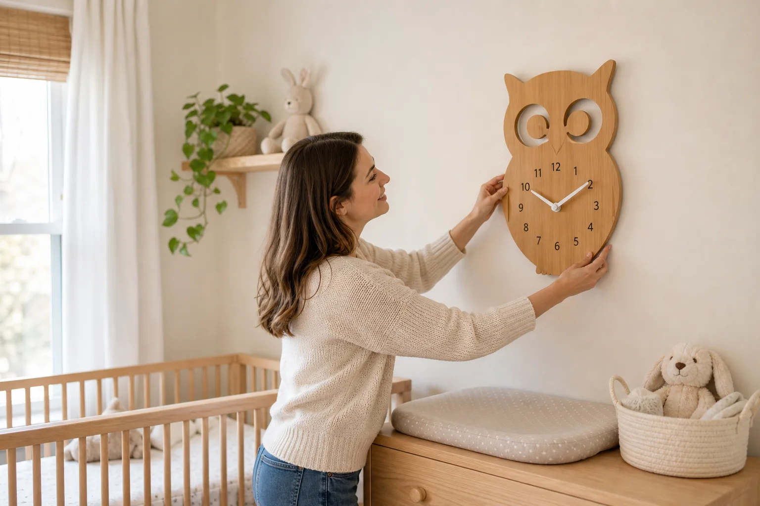 Wooden Owl Clock in Nursery Wooden Owl Clock in Nursery