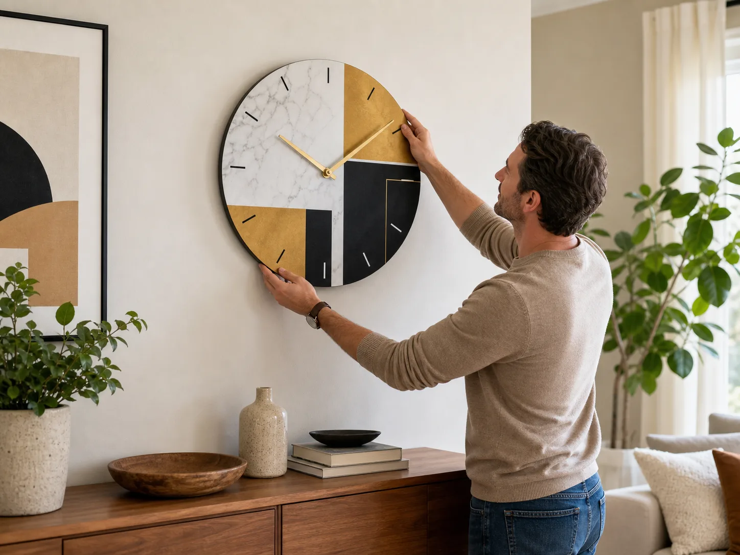 Geometric Silent Wall Clock Abstract Art Living Room Installation Geometric Silent Wall Clock Abstract Art Living Room Installation