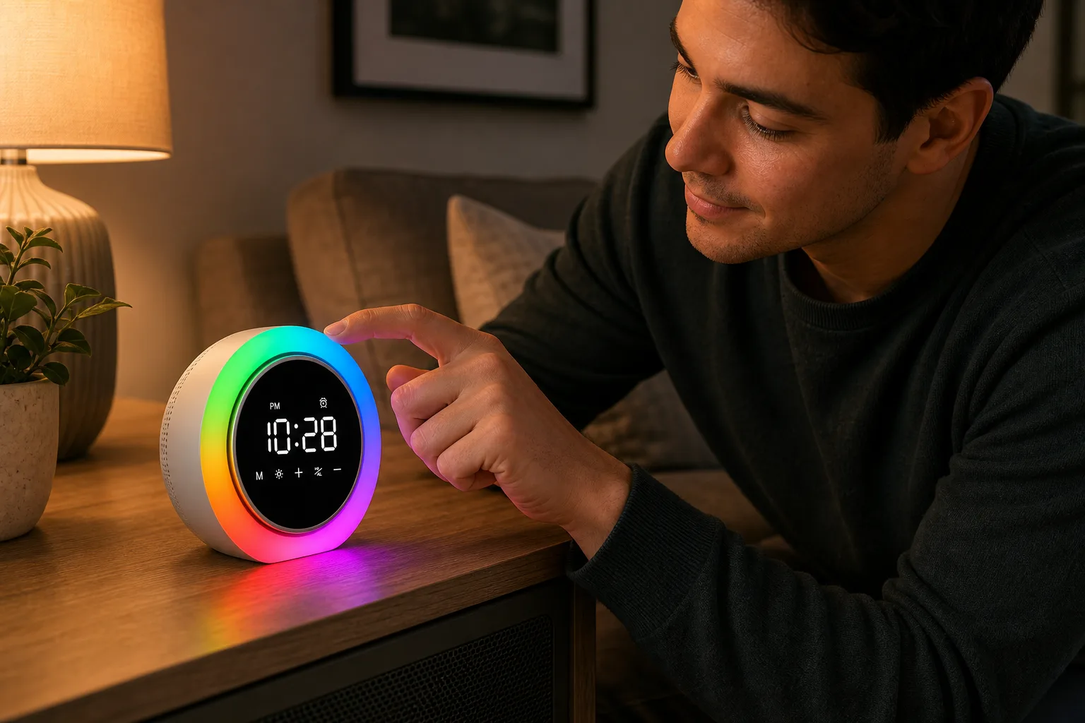 Smart Digital Alarm Clock with RGB Light for Evening Living Room Use Smart Digital Alarm Clock with RGB Light for Evening Living Room Use