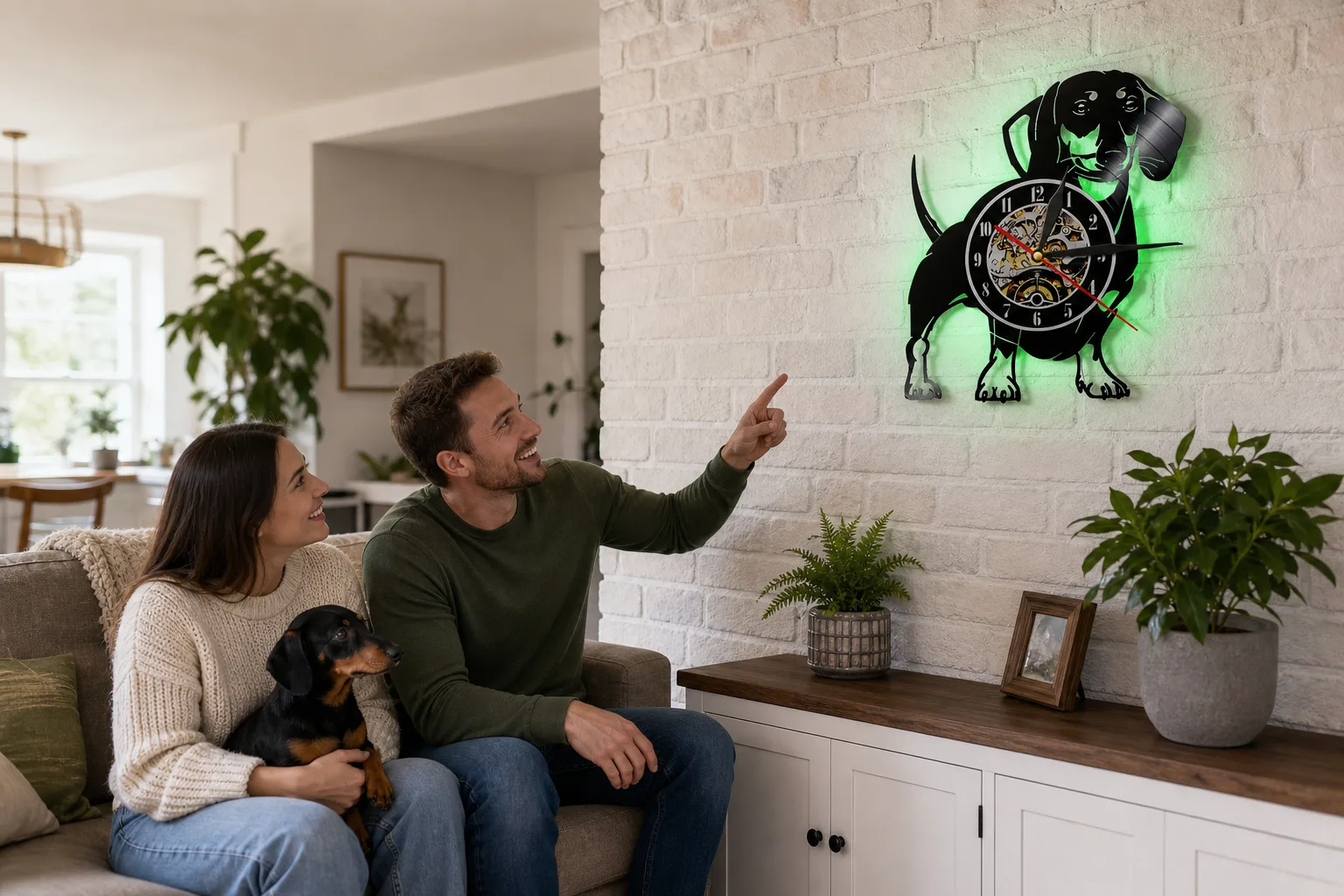 Family Pet Lover Scene with Dachshund Vinyl Record Wall Clock Family Pet Lover Scene with Dachshund Vinyl Record Wall Clock