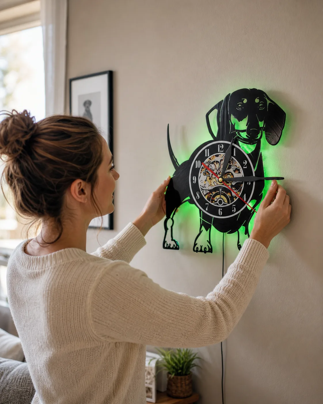 Dog Owner Hanging Dachshund Vinyl Record LED Wall Clock Dog Owner Hanging Dachshund Vinyl Record LED Wall Clock